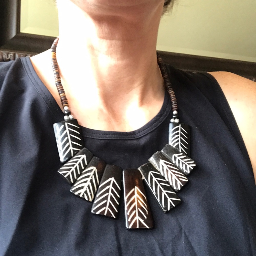 Tribal wood statement necklace